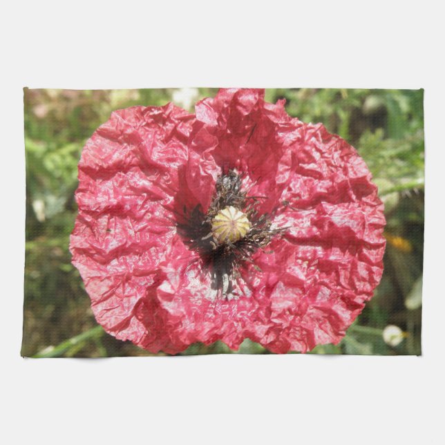 Pretty Red Poppy Flower Macro Kitchen Towel (Horizontal)