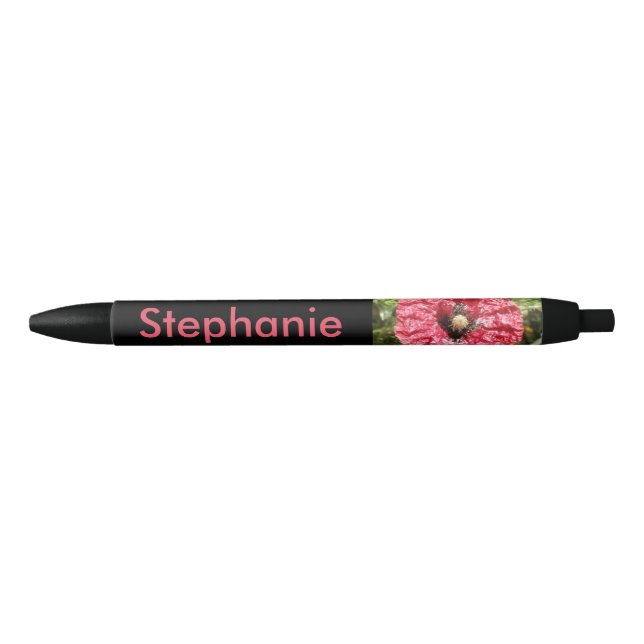 Pretty Red Poppy Flower Macro Personalised Pen (Front)