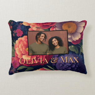 Pretty red purple flowers floral photo template decorative cushion