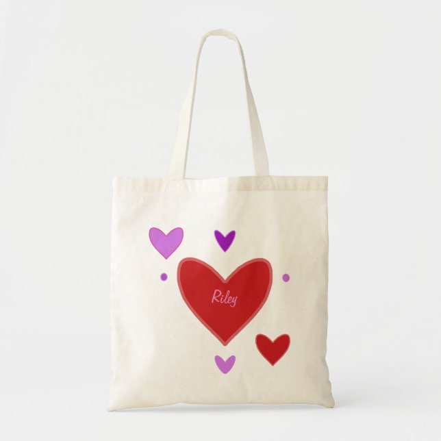 Pretty Red & Purple Hearts Valentine’s Day  Tote Bag (Front)