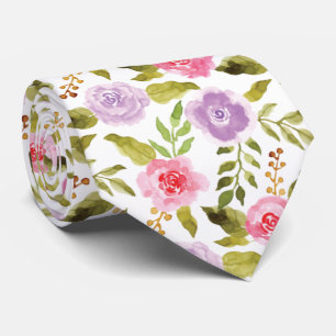 Pretty Red & Purple Watercolor Floral Pattern Tie