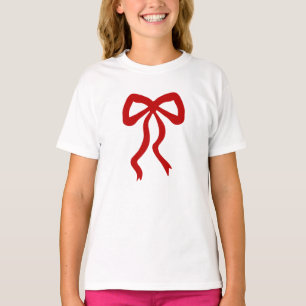 Pretty Red Ribbon Bow Festive Girl T-Shirt
