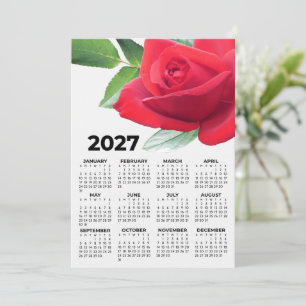Pretty Red Rose 2027 Full Year Basic Calendar Invitation