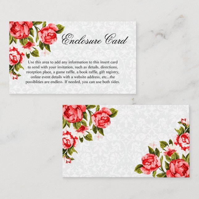 Pretty Red Rose Floral Enclosure Card (Front/Back)