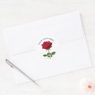 Pretty red rose flower romantic custom classic round sticker
