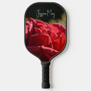 Pretty Red Rose with Name and Monogram Pickleball Paddle