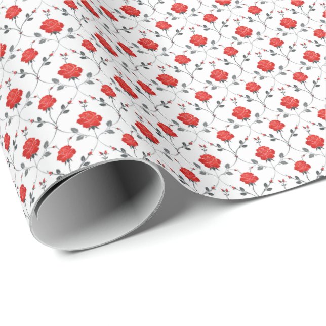 Pretty Red Roses and Rose Buds Gift Wrapping Paper (Roll Corner)