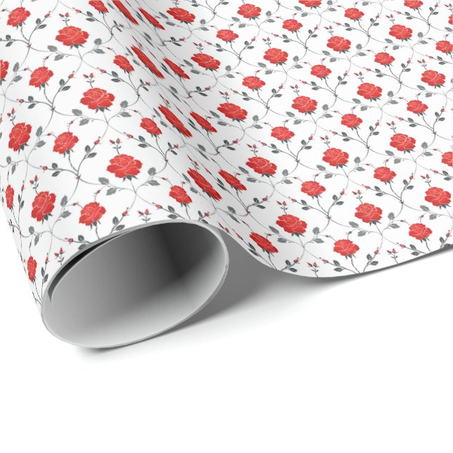 Pretty Red Roses and Rose Buds Wrapping Paper (Roll Corner)