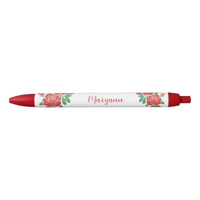 Pretty Red Roses Personalised Ink Pen (Front)