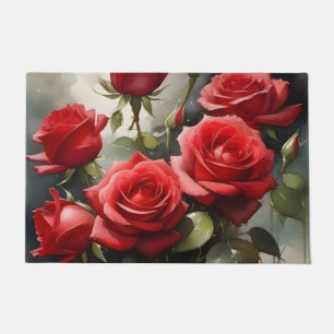 Pretty red roses watercolor painting doormat