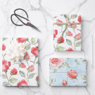Pretty Red Roses Wedding Wrapping Paper Sheet