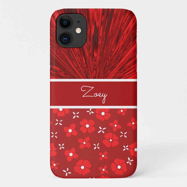 Pretty Red Satin n Flowers Monogram Case-Mate iPhone Case (Back)