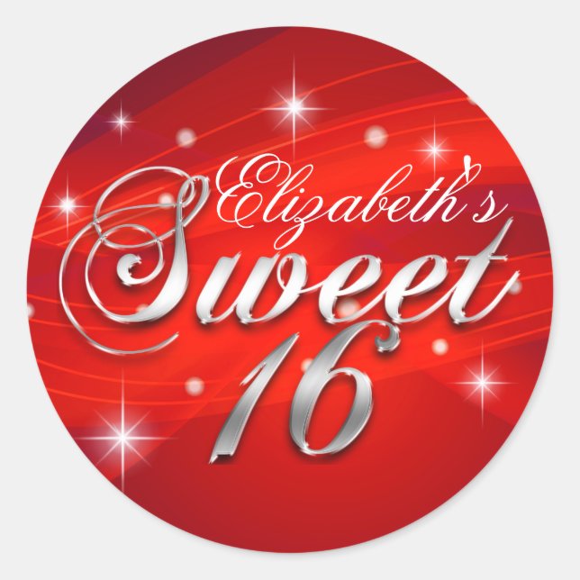 Pretty Red Sparkle Sweet Sixteen Sticker (Front)