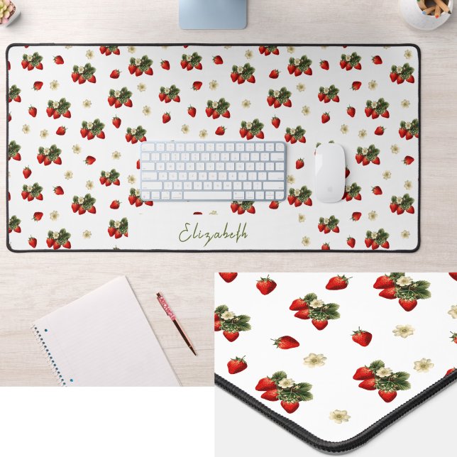 Pretty Red Strawberries Custom Name Desk Mat (Creator Uploaded)
