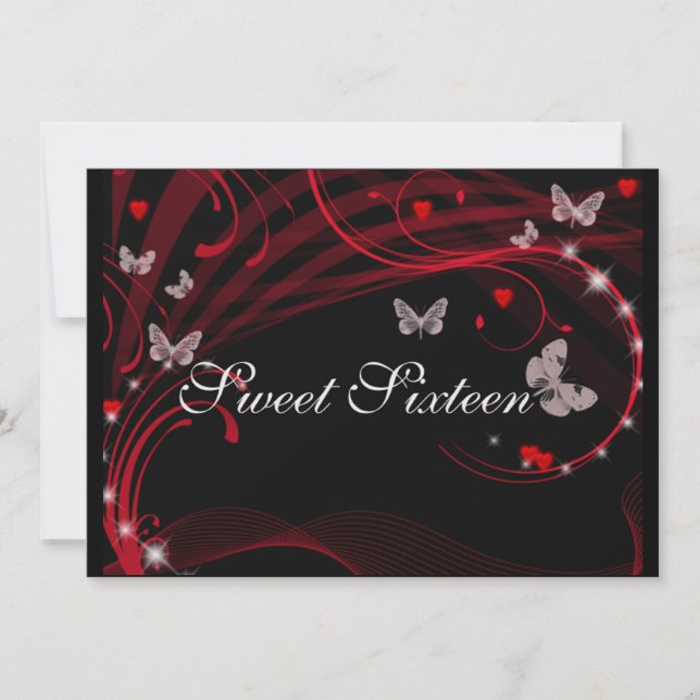 Pretty Red Sweet Sixteen Invitation (Front)