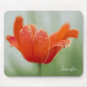 Pretty Red Tulip Flower Petal Photo With Your Name Mouse Mat