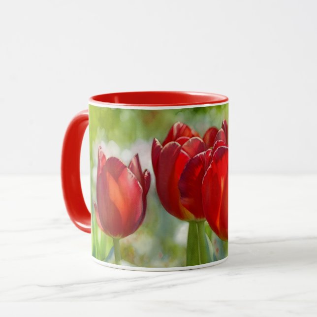 Pretty Red Tulip Flowers Art Mug Cup (Front Left)