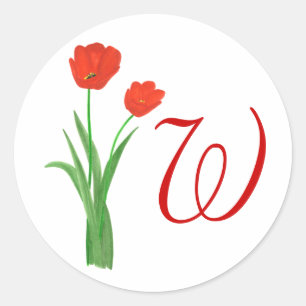 Pretty Red Tulips, Monogram Wedding Seals Stickers