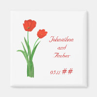Pretty Red Tulips Save the date Wedding Magnets
