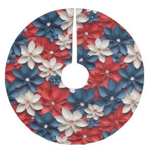 Pretty Red White Blue Flower Design Christmas Brushed Polyester Tree Skirt
