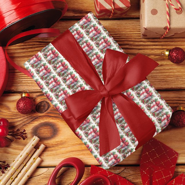 Pretty Red White Polka Dot Coquette Bow and Holly Wrapping Paper (Creator Uploaded)