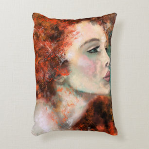 Pretty Redhead Woman - Abstract Original Painting Decorative Cushion