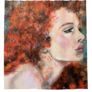 Pretty Redhead Woman - Abstract Original Painting Shower Curtain