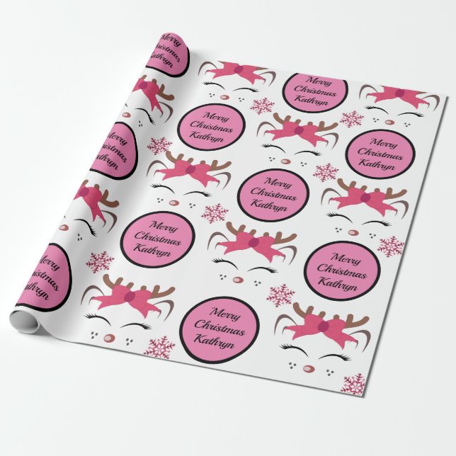Pretty Reindeer Personalised Christmas Wrapping Paper (Unrolled)