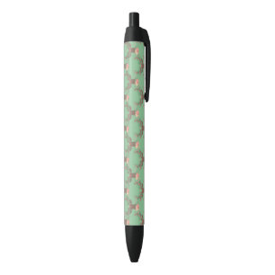 Pretty Reindeer Pink Flowers Antlers Green Rustic Black Ink Pen