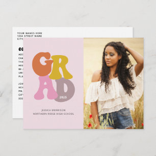Pretty Retro 70s Pink Photo Graduation Postcard