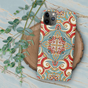 Pretty Retro Chic Red Teal Floral Mosaic Pattern iPhone 13 Pro Max Case
