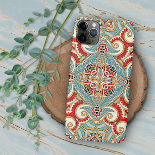 Pretty Retro Chic Red Teal Floral Mosaic Pattern iPhone 8 Plus/7 Plus Case