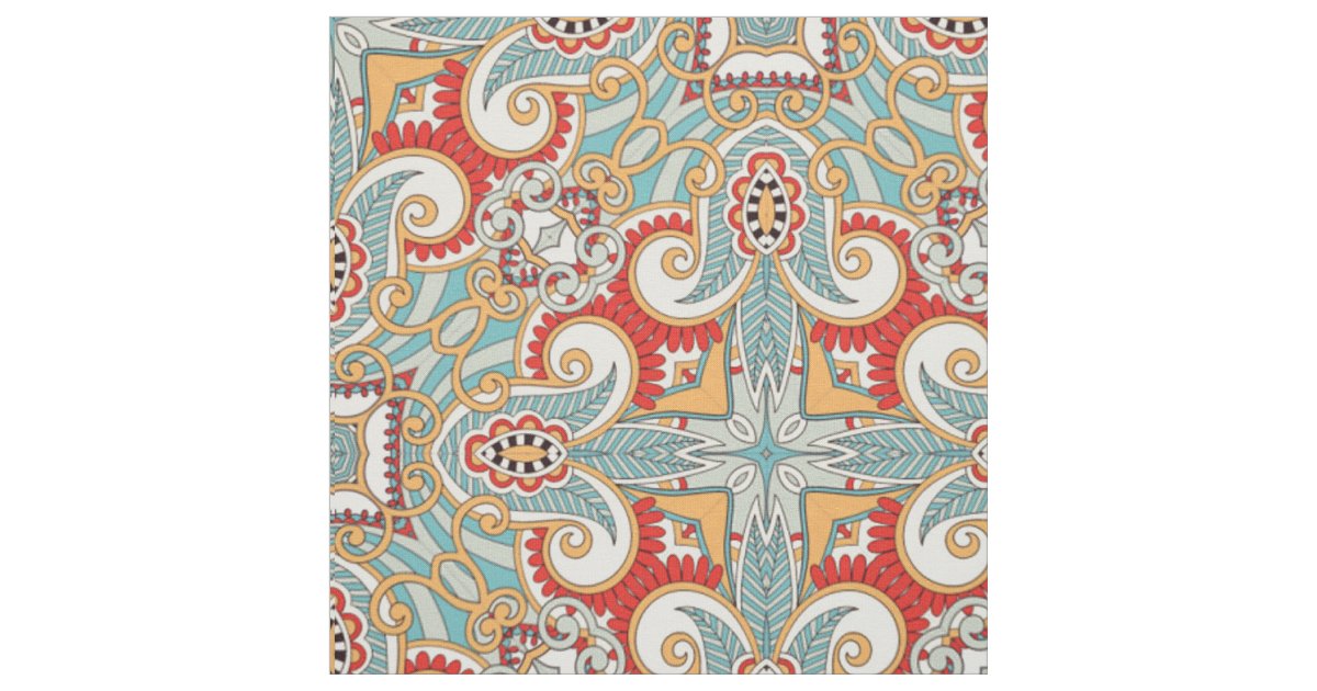 Pretty Retro Chic Red Teal Floral Mosaic Pattern Fabric ...