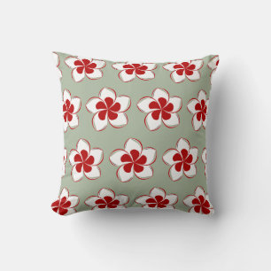 Pretty Retro Christmas Red White and Green Flower  Cushion