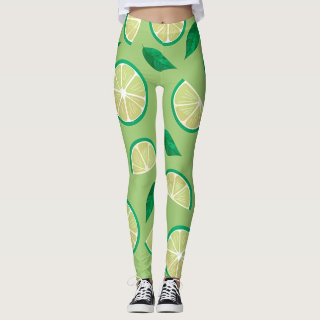 Pretty retro colour l Lemon Green pattern Leggings (Front)