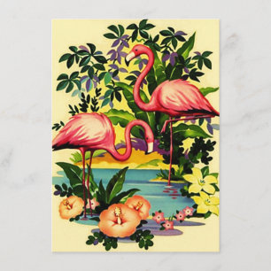 Pretty Retro Flamingos Pool Party Invitations