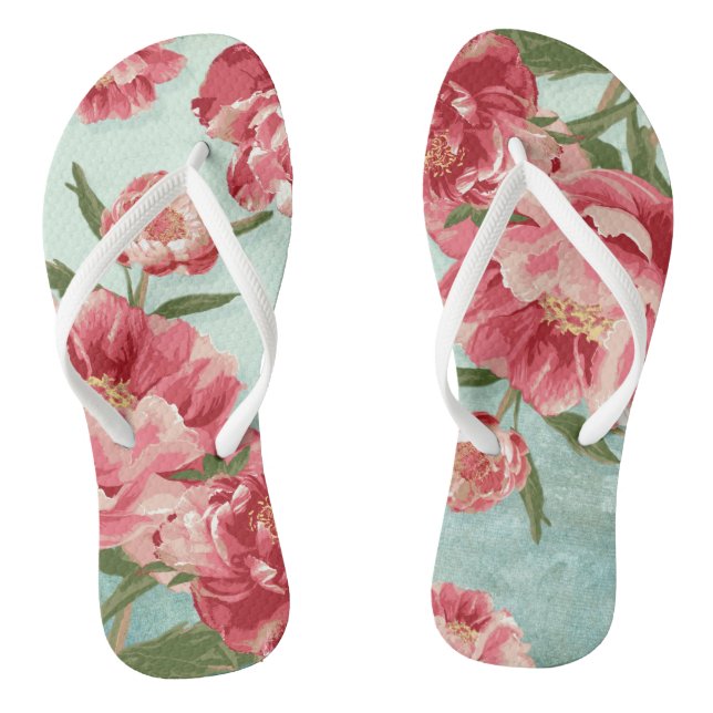 Pretty Retro Flower Bridesmaid Wedding Chintz Flip Flops (Footbed)
