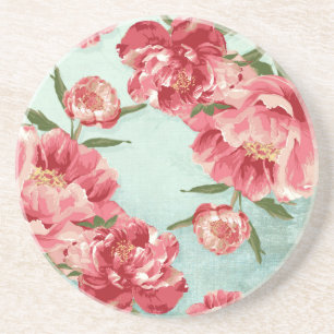 Pretty Retro Flower Chintz Peonies Personalised Coaster