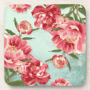 Pretty Retro Flower Chintz Peonies Personalised Coaster