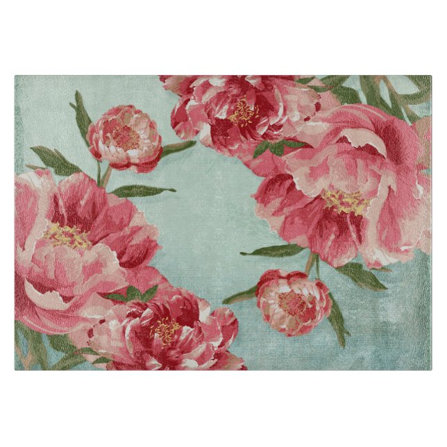 Pretty Retro Flower Chintz Peonies Personalised Cutting Board (Front)