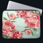 Pretty Retro Flower Chintz Peonies Personalised Laptop Sleeve<br><div class="desc">Protection never looked so beautiful! Personalised Monogrammed electronics protective cases that are modern, pretty retro flower stylised peonies in bright fresh colours especially perfect for Spring or Summer weddings. This Wedding Invitation Set or Collection is a contemporary take on an old school chintz flower fabric style. Elegant without being stuffy....</div>