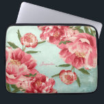 Pretty Retro Flower Chintz Peonies Personalised Laptop Sleeve<br><div class="desc">Protection never looked so beautiful! Personalised Monogrammed electronics protective cases that are modern, pretty retro flower stylised peonies in bright fresh colours especially perfect for Spring or Summer weddings. This Wedding Invitation Set or Collection is a contemporary take on an old school chintz flower fabric style. Elegant without being stuffy....</div>