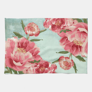 Pretty Retro Flower Chintz Peonies Personalised Tea Towel