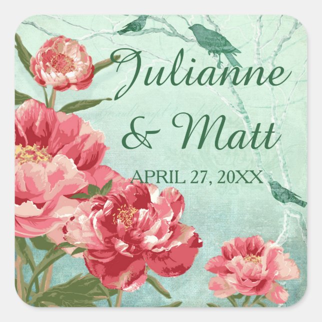 Pretty Retro Flower Favour Seals Chintz Peonies (Front)