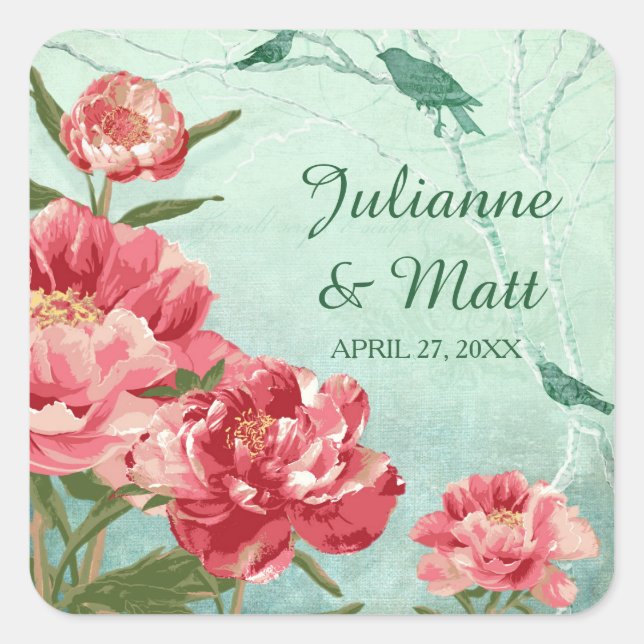 Pretty Retro Flower Favour Seals Chintz Peonies (Front)