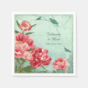 Pretty Retro Flower Peony Couples Shower Decor Napkin