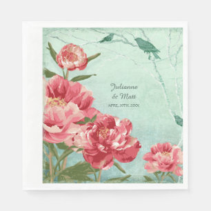 Pretty Retro Flower Peony Couples Shower Decor Napkin