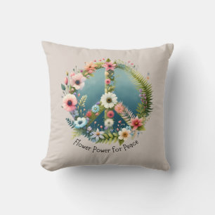 Pretty Retro "Flower Power for Peace" Peace Sign Cushion