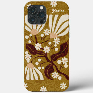 Pretty Retro Golden Floral Funky iPhone 13 Pro Max Case