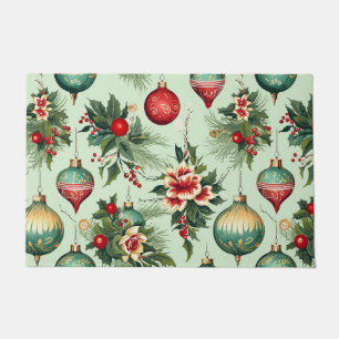 Pretty Retro Holiday Ornaments, Floral Christmas Doormat